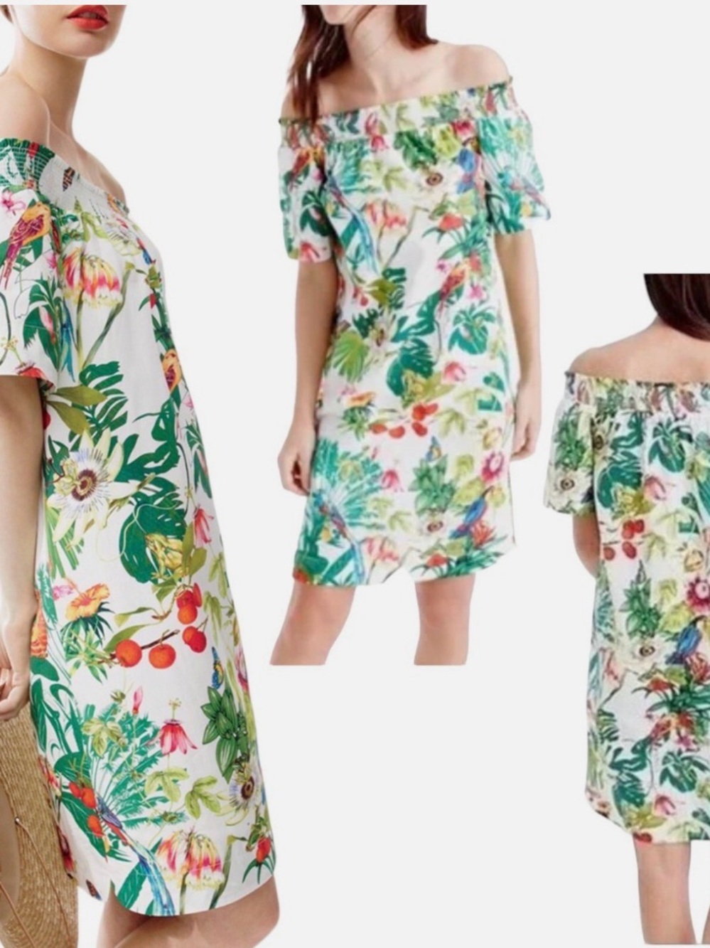 J. Crew Off The Shoulder Dress Ratti Into The Wild Tropical Floral Birds
